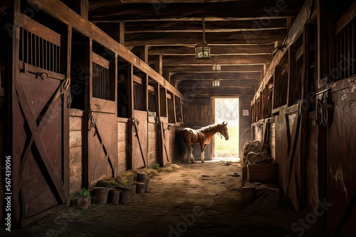 Exploring the Forgotten Boxes in the Old Horse Stable on the Farm. Photo AI