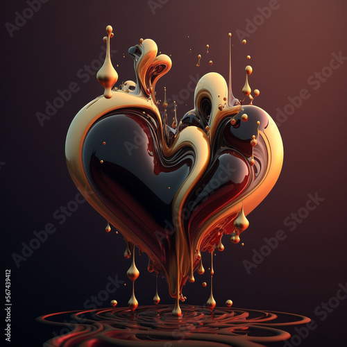 Flüssiges schmelzendes schokoladen Herz Ai Generated