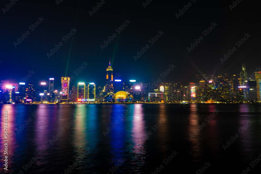 Hong Kong buildings illuminated at night in central district