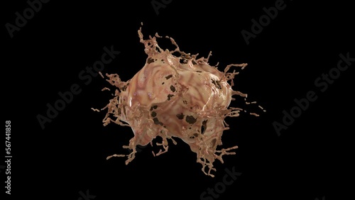 brain blow up and splash explode . 4K animation rendered with Alpha channel in black background.
