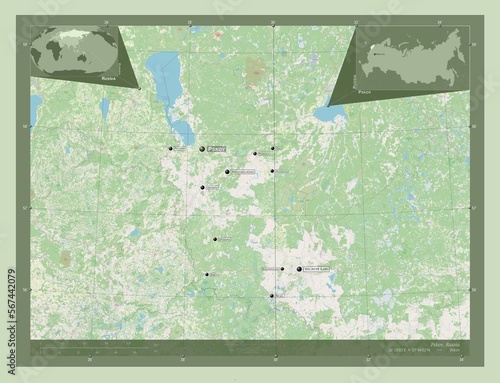 Pskov, Russia. OSM. Labelled points of cities photo