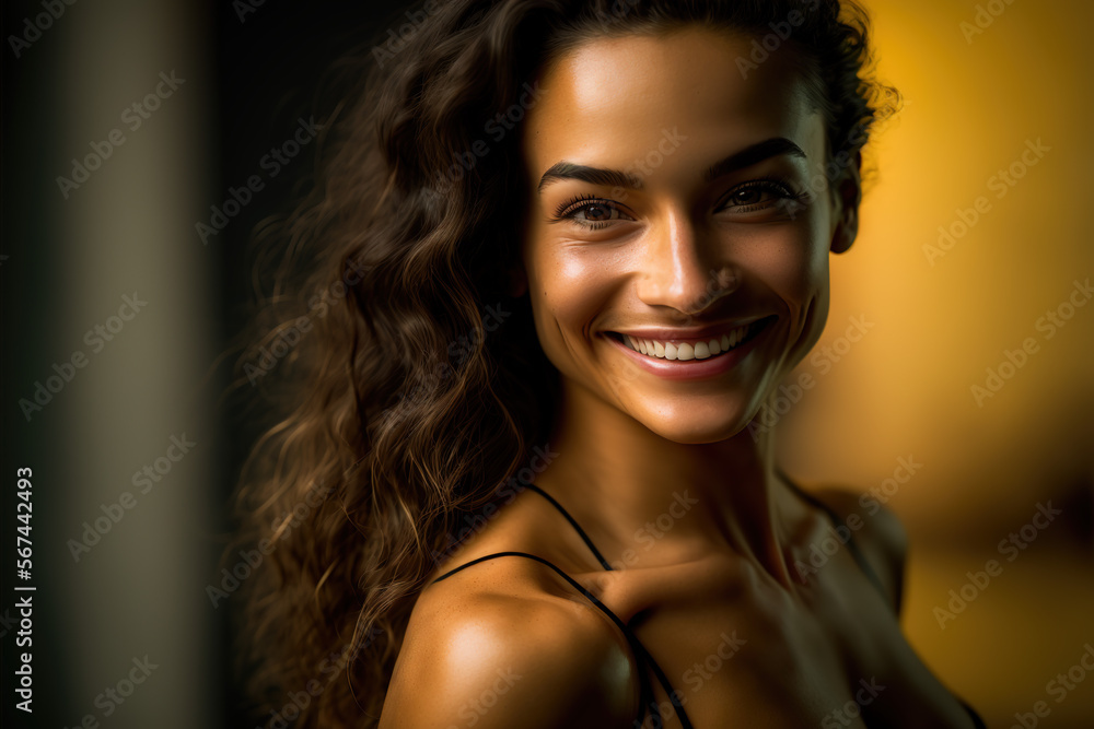 Portrait of African American young woman, smiling. Foreground. IA generate Portrait of African American young woman, smiling. Foreground. IA generate