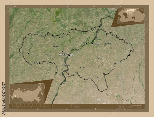 Saratov, Russia. Low-res satellite. Labelled points of cities photo