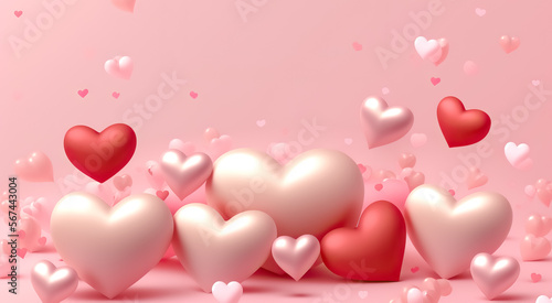 Valentines Day background. Happy valentine's day, pink gold hearts blur effect design, Celebration card. digital ai art