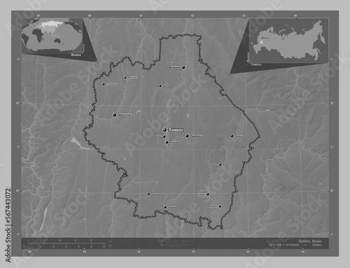 Tambov, Russia. Grayscale. Labelled points of cities photo