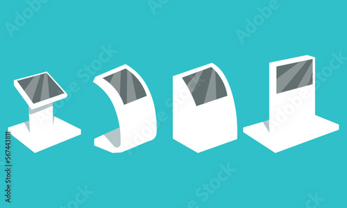 Realistic kiosk display screen mockup touch digital stands payments or electronic billboards eps10