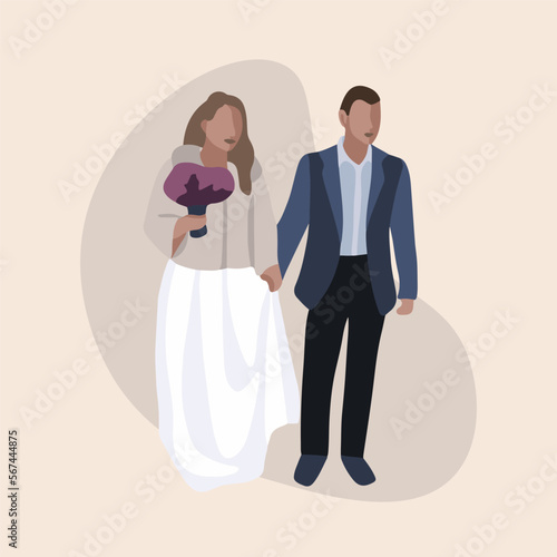 Vector isolated illustration of a couple getting married. Wedding ceremony. Bride and groom.