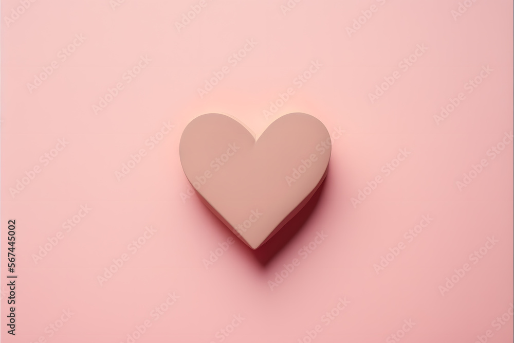 Valentines Day composition. Heart on pale pink background. Flat lay, top view Love concept made with Generative AI technology