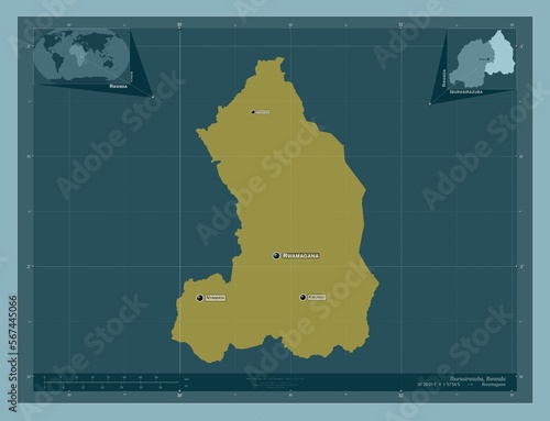 Iburasirazuba, Rwanda. Solid. Labelled points of cities photo