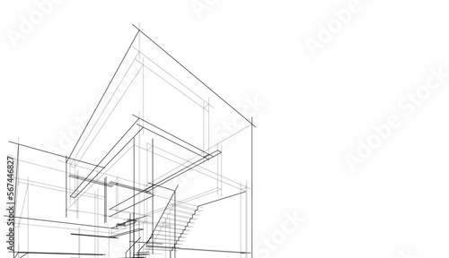 Sketch of a building 3d illustration