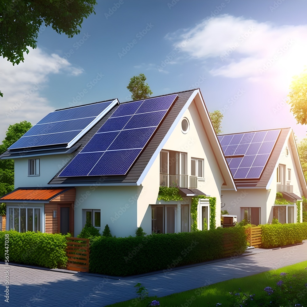Solar panels on residential houses, alternative energy concept Solar panels on residential houses, alternative energy concept