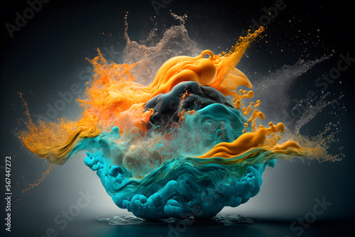 Abstract multi-color paint explosion on dark background