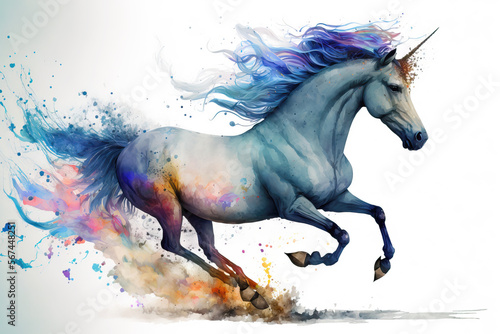 a running unicorn in the style of aquarelle, ai generated