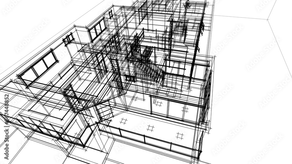 Naklejka premium 3d rendering of modern house building concept architectural sketch
