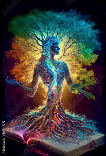 Generative AI abstract render of the tree of life rising from a book