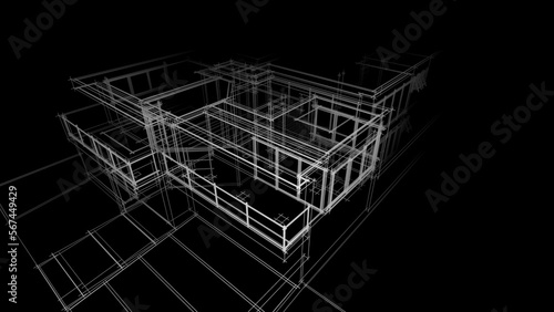 3d rendering of modern house building concept architectural sketch © Olha_And
