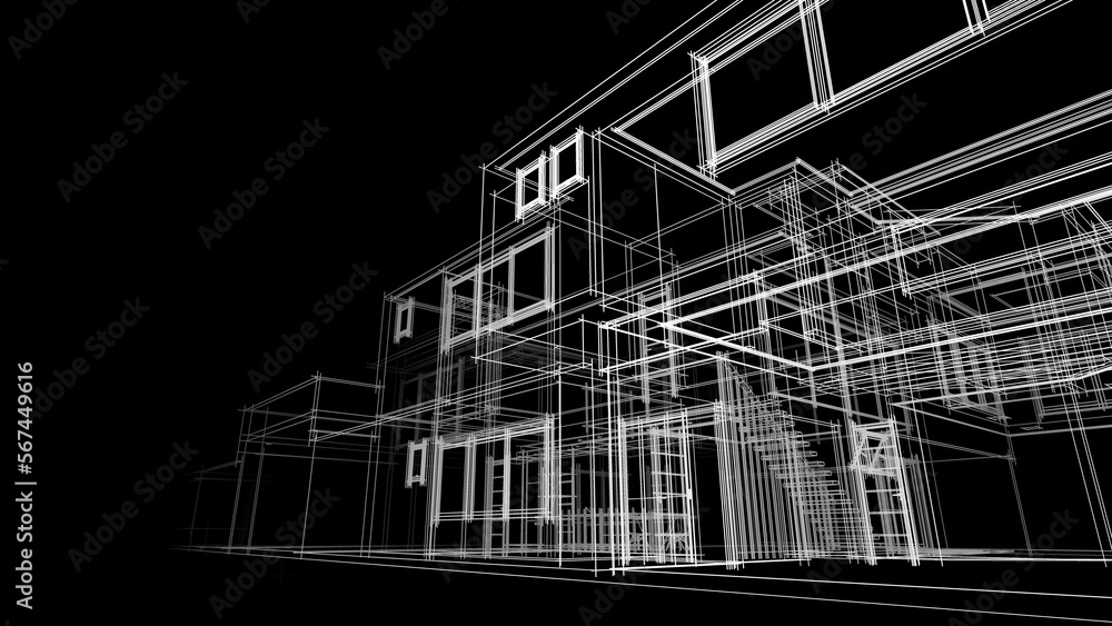 Obraz premium Modern building architectural drawing 3d rendering
