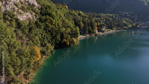 Beautiful alpine lake shore line in the French Alps