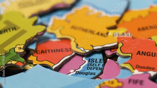 Scotland Map Puzzle Blocks with Scottish Cities. Close-Up Video Background, Dolly Footage. photo