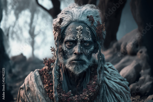 A fictional person. Portrait Of Ancient Sadhu. Generative AI photo
