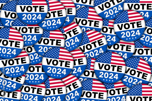 Vote 2024 campaign buttons with the USA flag - Illustration