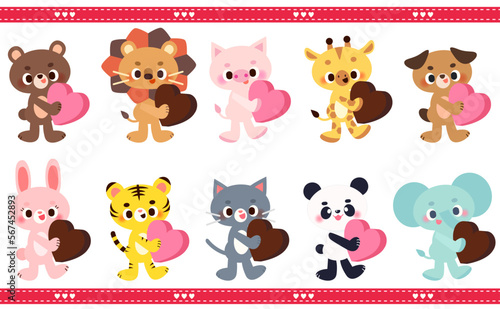 チョコレートを持った動物イラストセット