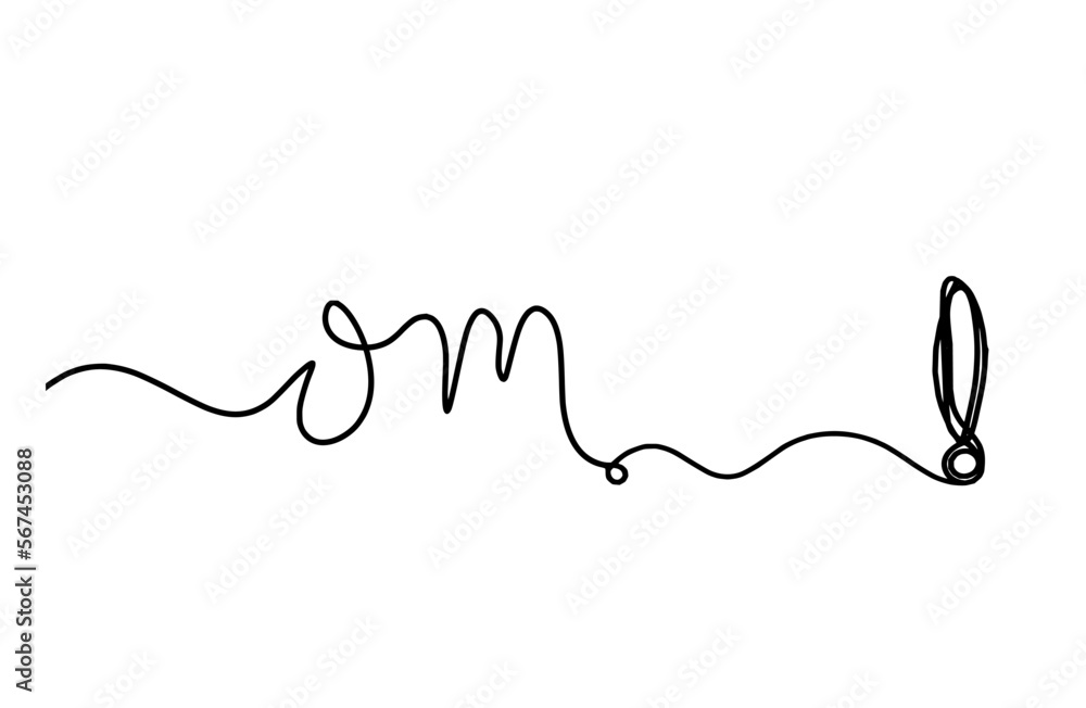 Sign of OM with exclamation mark as line drawing on the white background Sign of OM with exclamation mark as line drawing on the white background