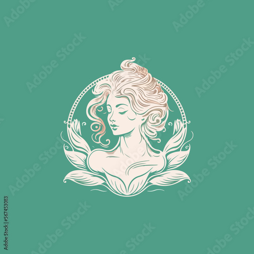 Greek graceful woman statue logo vector illustration