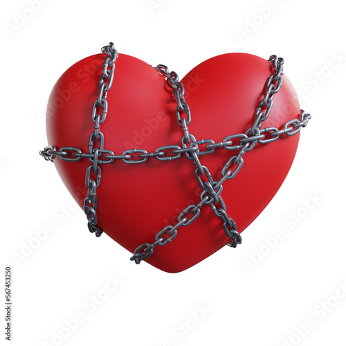 3d heart in chains isolated on transparent background, png