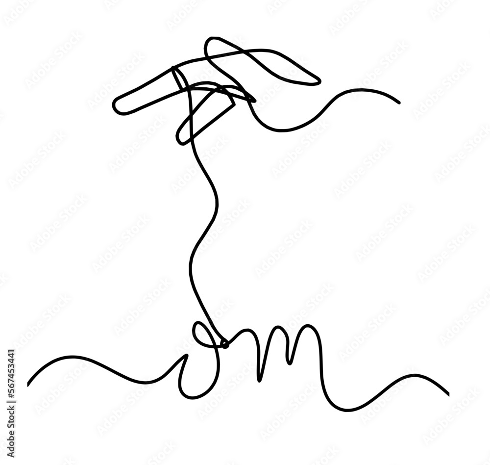 Sign of OM with hand as line drawing on the white background