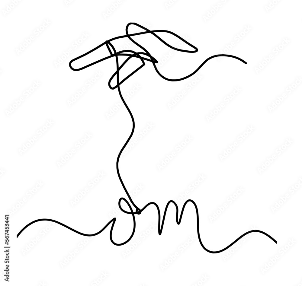 Sign of OM with hand as line drawing on the white background Sign of OM with hand as line drawing on the white background