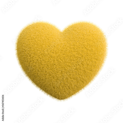Yellow fluffy heart 3d render