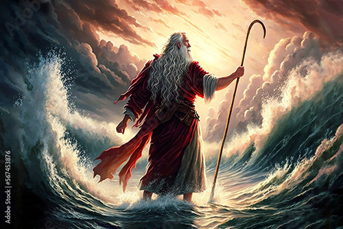 Fototapeta Moses parting the Red Sea created with Generative AI
