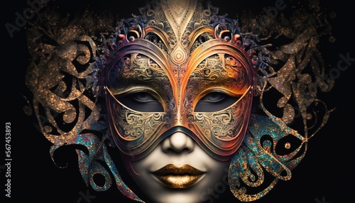 Woman in Carnival Mask, Mardi Gras celebration illustration generative ai © Roman