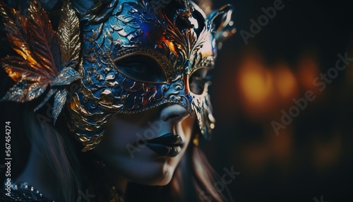 Woman in Carnival Mask, Mardi Gras celebration illustration generative ai