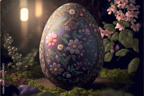 Beautiful easter egg with floral design in easternest photo