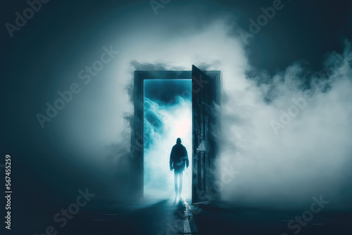 glowing blue entrance to go to another place, digital art style, illustration painting (ai generated)