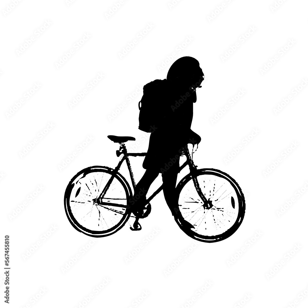 Fototapeta premium silhouette of person riding bicycle with transparent background