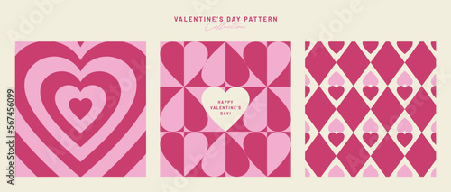 Set of Valentine's Day Seamless Pattern. Love and heart. Pretty chic background. Retro style. Celebration poster, Wedding invitation, Mother's day. Romantic simple shape. Trendy vector illustration.