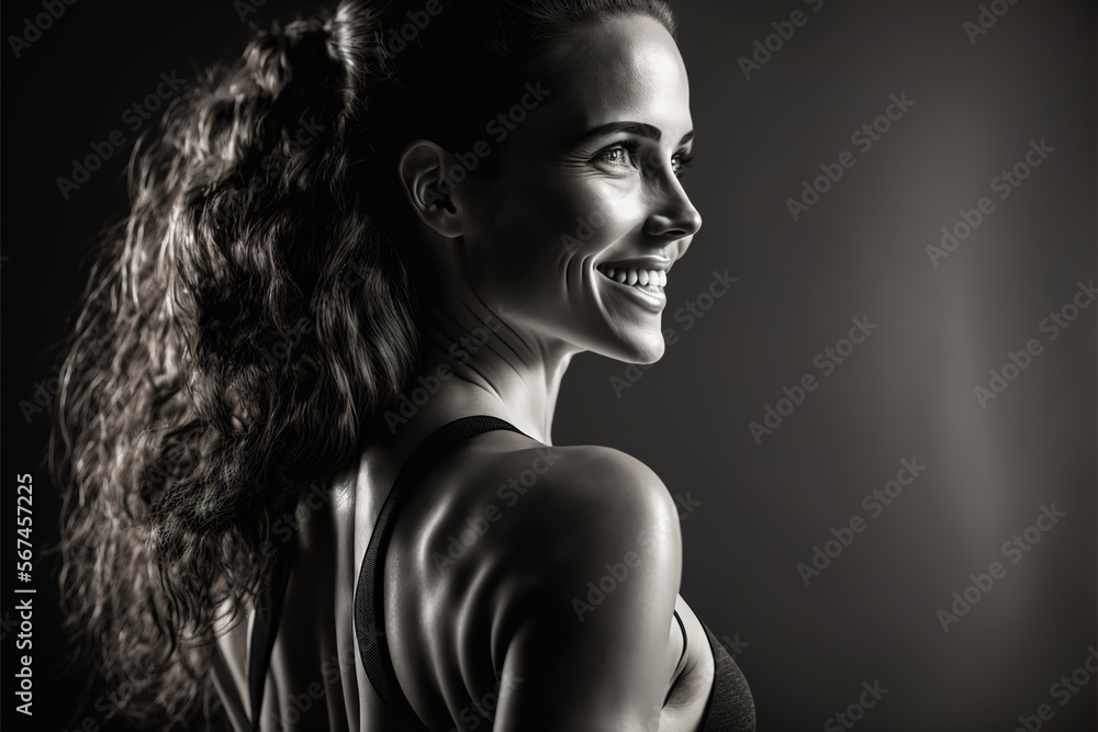 Portrait of  beautiful young woman, smiling. Foreground. ia generate