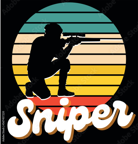 retro Sniper gamer t shirt design and template	