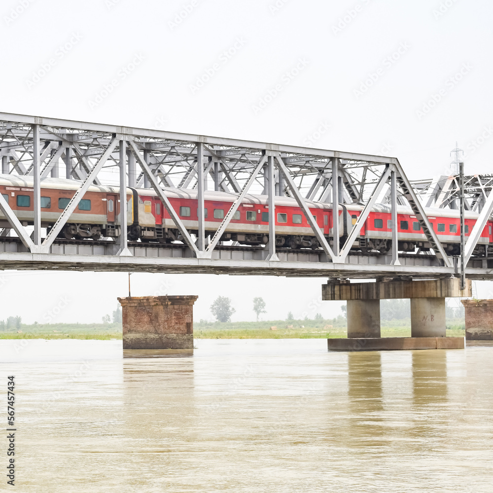 Obraz premium Ganga as seen in Garh Mukteshwar, Uttar Pradesh, India, River Ganga is believed to be the holiest river for Hindus, A view of Garh Ganga Brij ghat which is very famous religious place for Hindus