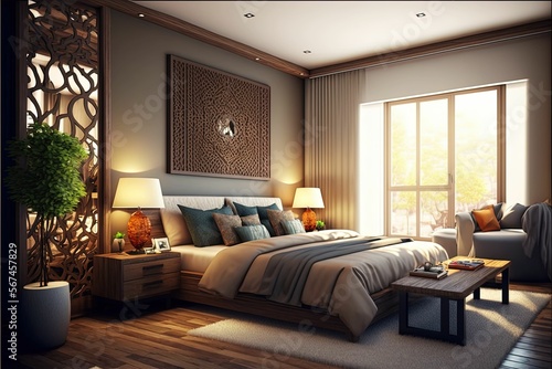 Beautiful master bedroom interior. Bedroom interior ideas. © Yeashin
