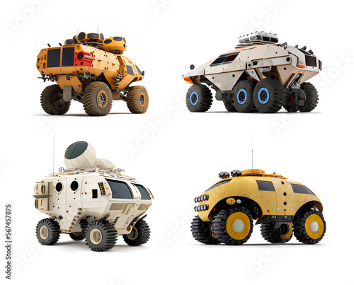 Generative AI, transportation design exploring planet surfaces in an all-terrain rover vehicle (ID: 567457875)