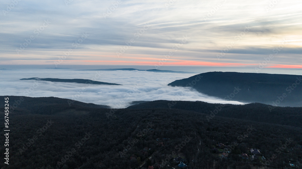 sunset over the fog