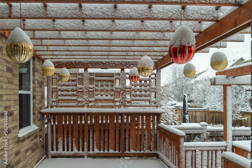 Winter wooden  patio New Year's