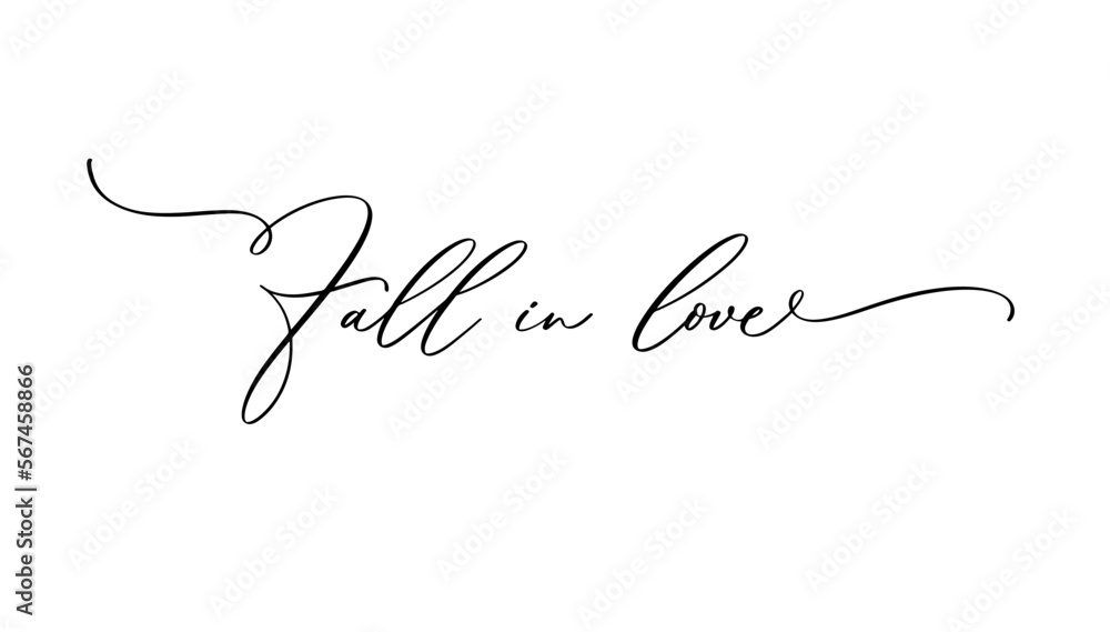 Fall in love. Phrase for Valentines day. Ink illustration. Modern brush calligraphy. - obrazy, fototapety, plakaty 