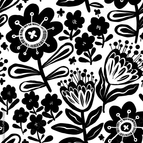 Black and white pattern with flowers