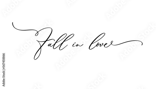 Fall in love. Phrase for Valentines day. Ink illustration. Modern brush calligraphy. photo