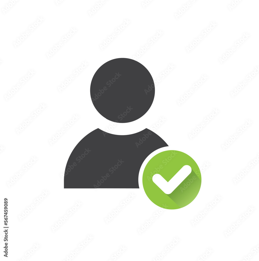 User profile sign with check mark, icon, vector. User profile sign with check mark, icon, vector.